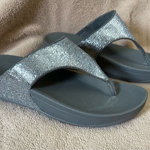 FITFLOP Women's Silver Glitter Lulu Thong Sparkle Size 9
